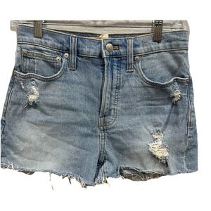 Madewell High-Rise Denim Shorts Women's 26 Distressed w/5 Pockets Button/ZipUp